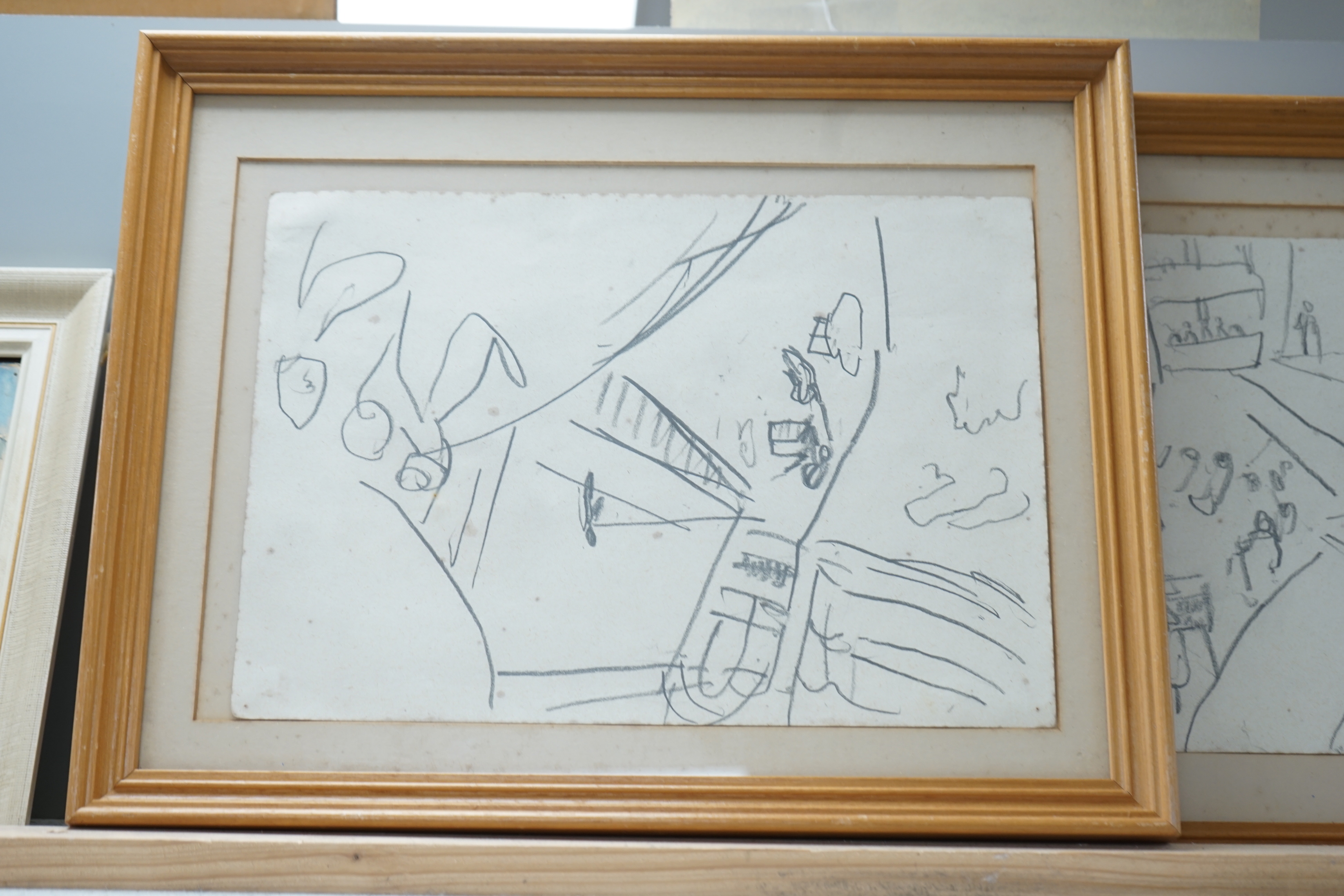 Timothy Hyman RA (b.1946) set of four charcoal sketches, Theatre scenes, one with label verso, 21 x 30cm